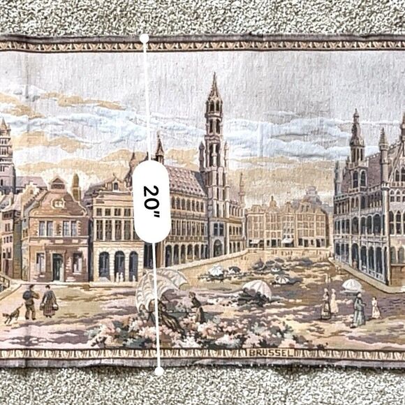 Rare Belgium Tapestry Brussels Bruges Gent Wall Hanging City Scene - Picture 8 of 13